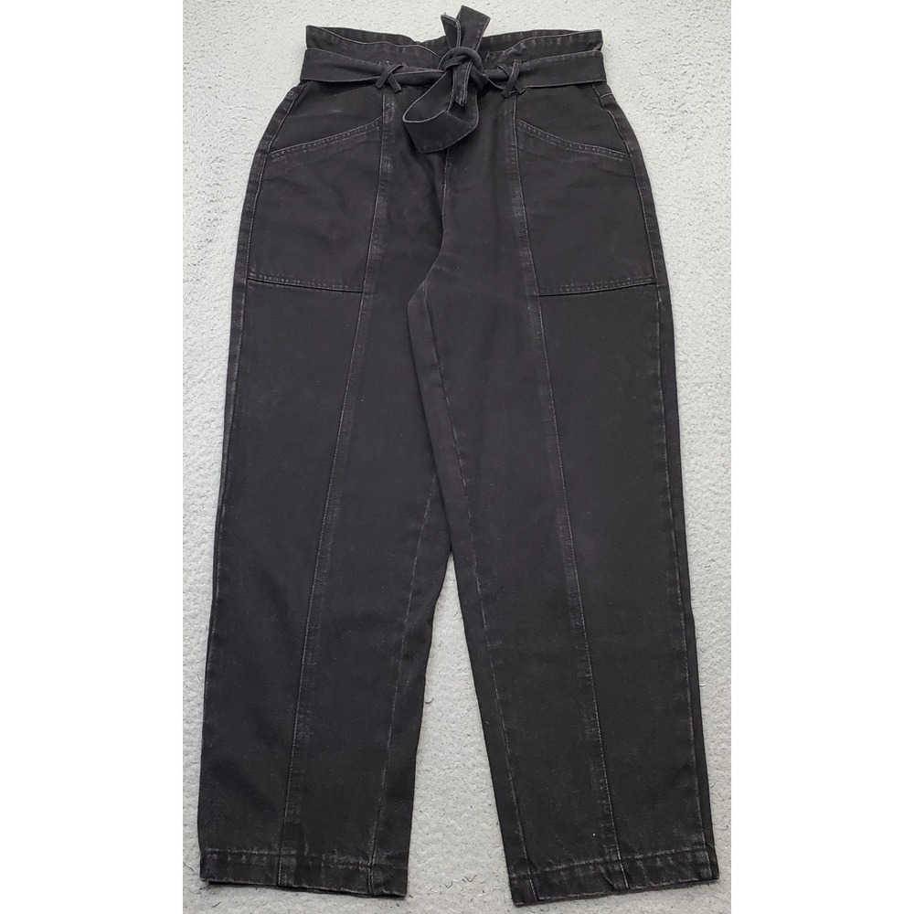 Gilli Paper-Bag Jeans Womens Medium Black Denim Belted Waist Grunge Straight Leg
